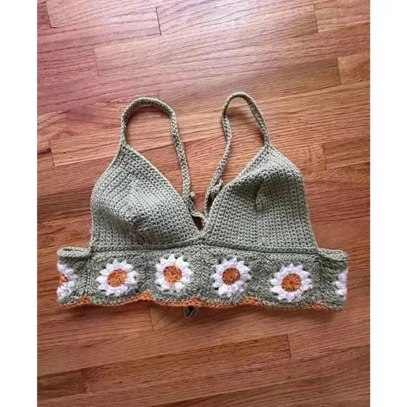 Women's boho summer Music festival Crochet Daisy Crop Top Adjustable Size - Picture 3 of 6